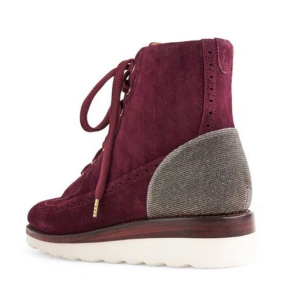The Office of Angela Scott Mr Harrison maroon metallic suede bootie 37.5/7.5 wit - Picture 9 of 12